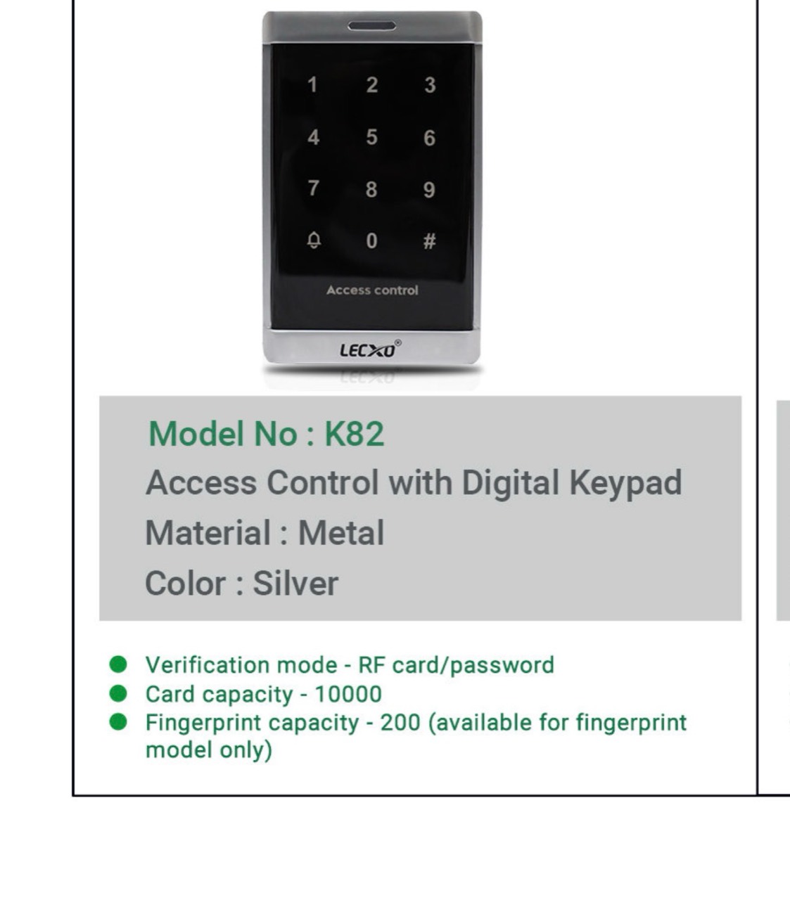 LECXO K82 access control digital keypad